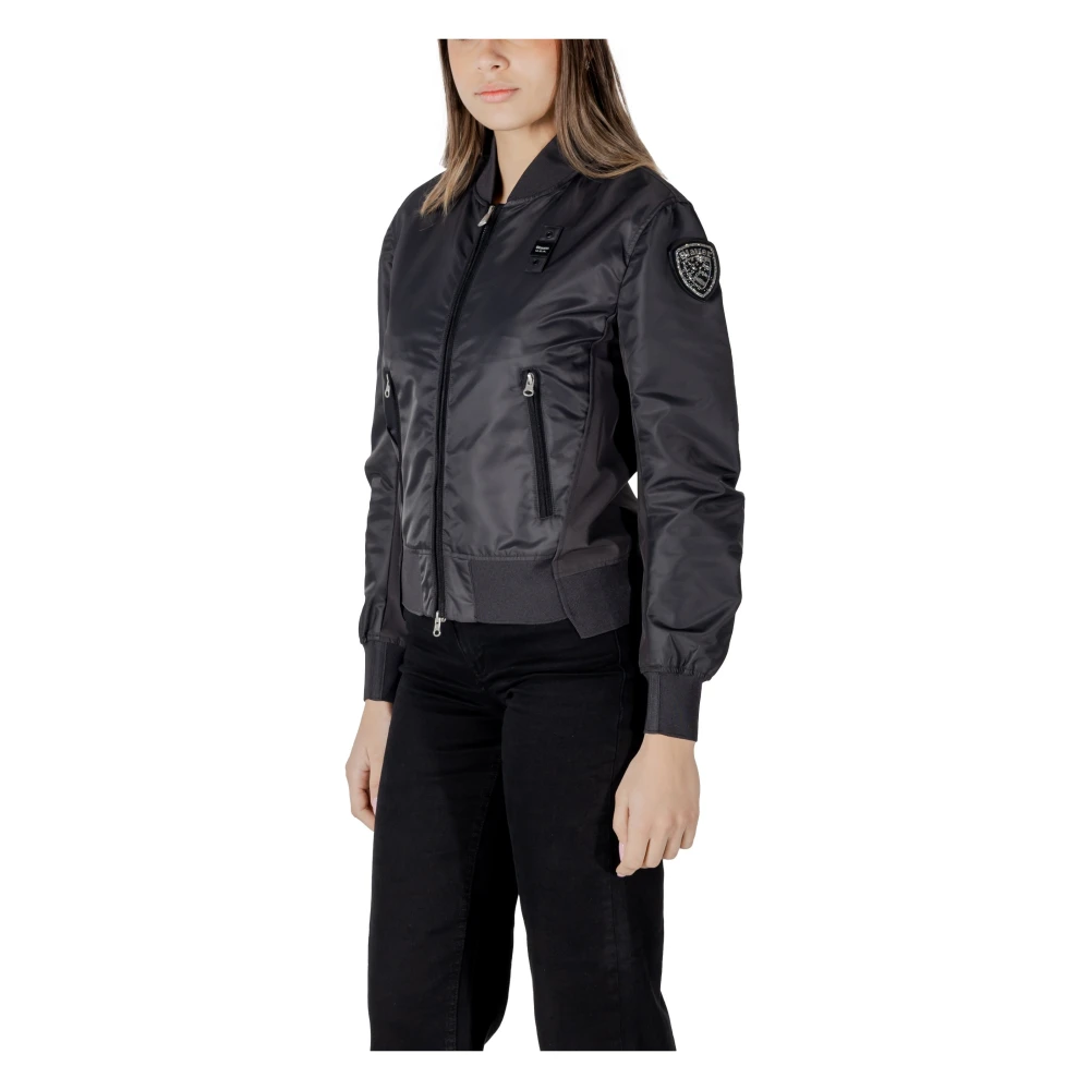 Blauer Zwarte Rits Blazer Lange Mouw Black Dames