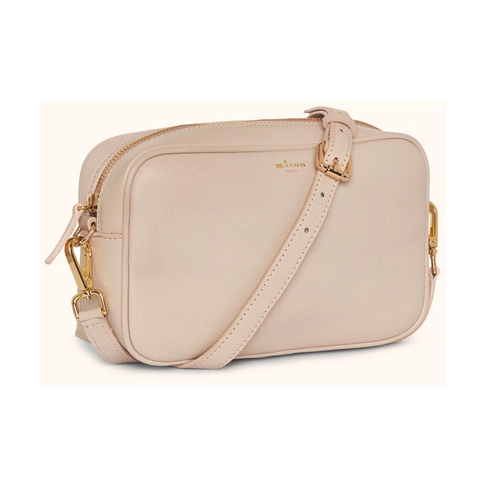 Kiton Beige Kalfsleren Crossbody Mini Tas Beige Dames