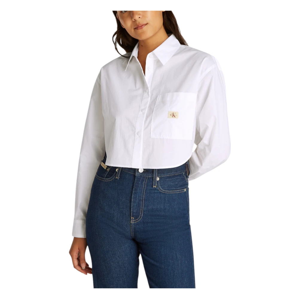 Calvin Klein Jeans Lange mouwen katoenen damesoverhemd White Dames