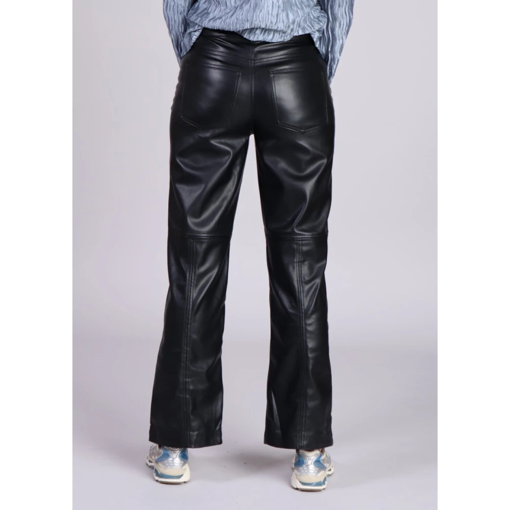 MbyM Zwarte vegan leren wijde pijp broek met splitjes Mayanna Black Dames
