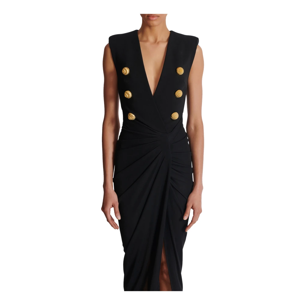 Balmain Lange op maat gemaakte krepe jurk Black Dames