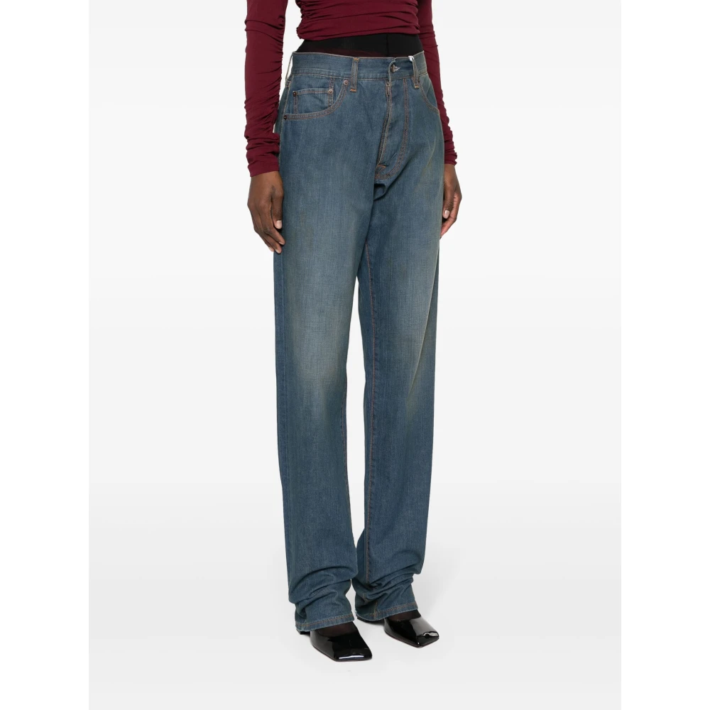 Maison Margiela Blauwe Katoenen Straight-Leg Jeans Blue Dames