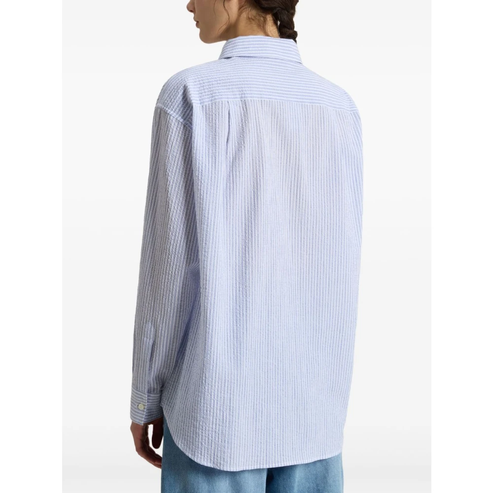Woolrich Heldere Blauwe Pinstripe Button-Up Overhemd Blue Dames