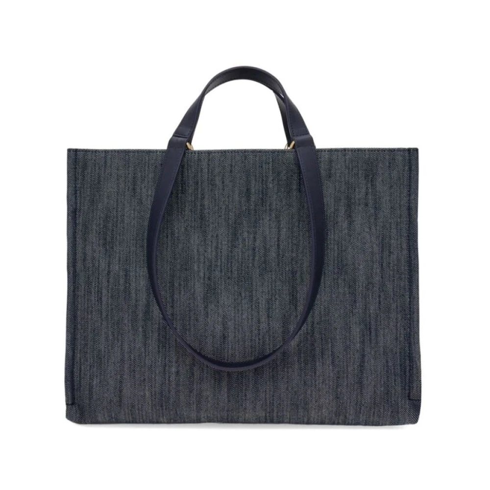 Salvatore Ferragamo Blauw Beige Denim Tote Tas met Logo Blue Dames