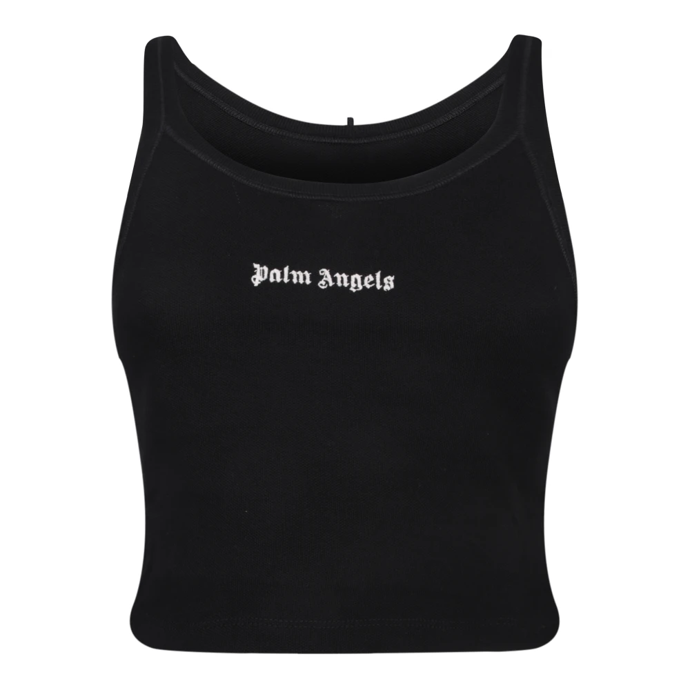 Palm Angels Women's Black Cotton Top With Logo Print - Sleeveless Tops - Xs - Tops