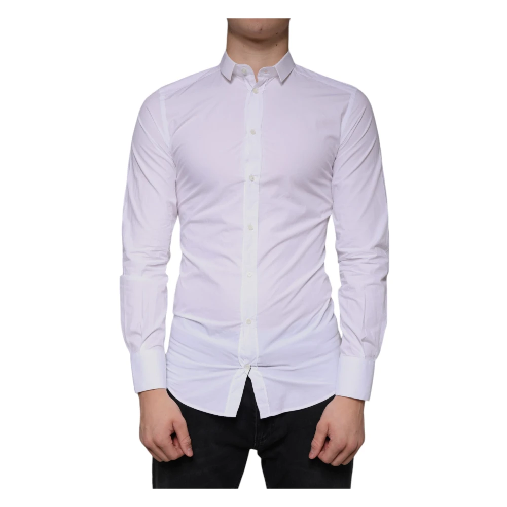 Dolce & Gabbana Men's White Formal Shirts, S, Cotton Formal Collared Shirt