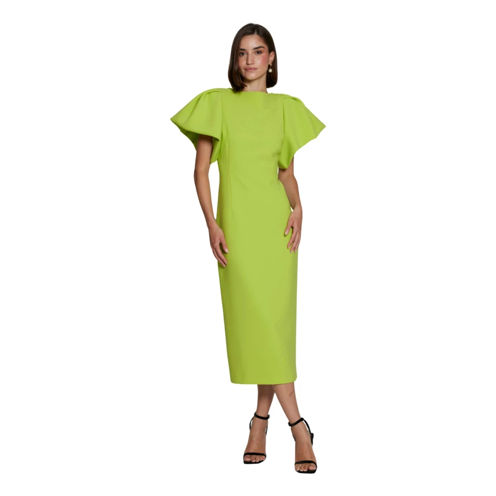 Moskada Pistache Crepe Midi Jurk Pofmouwen Green Dames