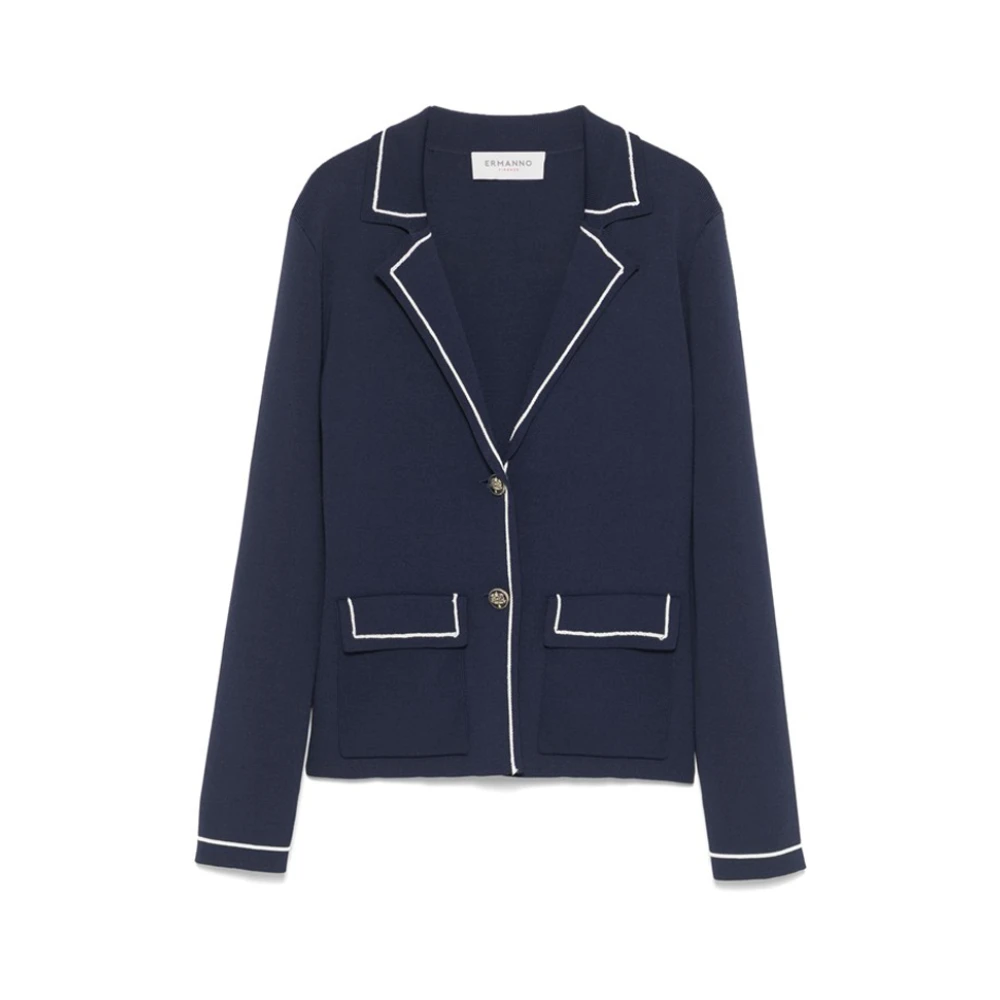 Ermanno Scervino Navy Blauw Gebreid Blazer Jasje Blue Dames