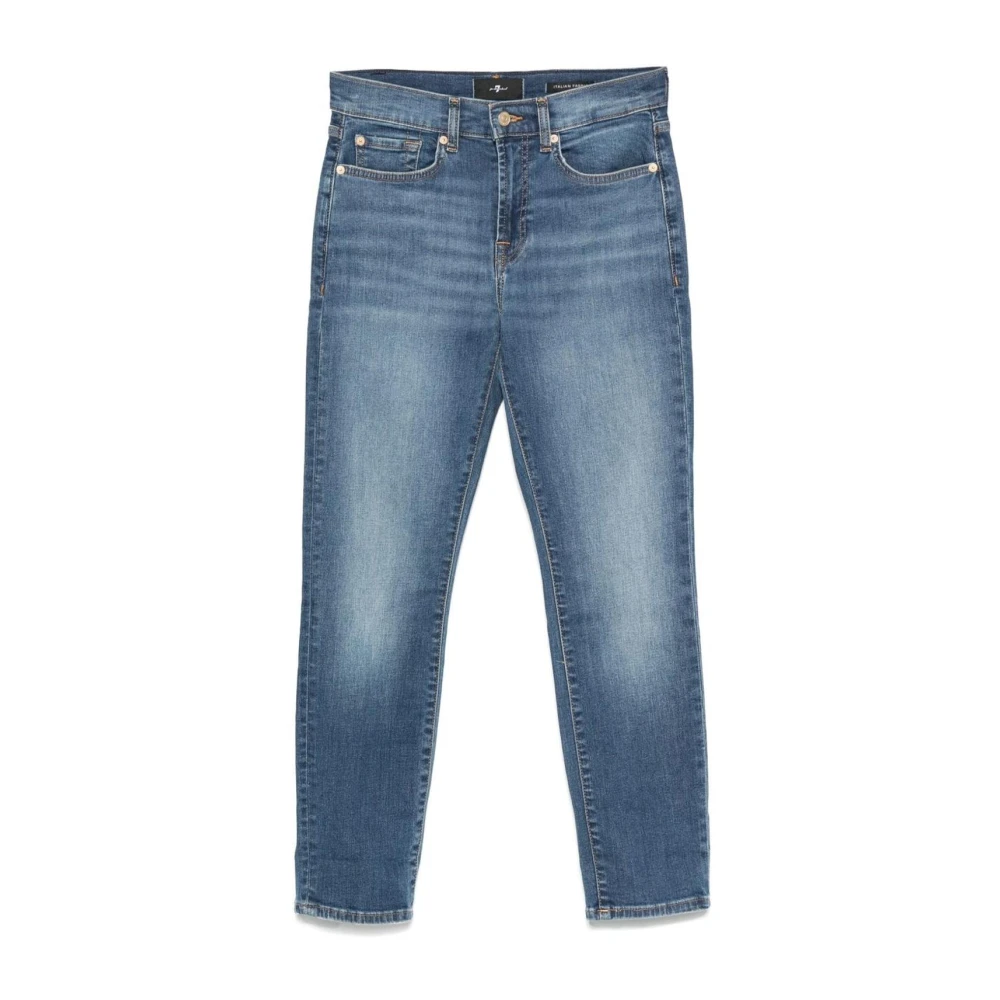 7 For All Mankind Blå Högmidjade Jeans Med Raka Ben