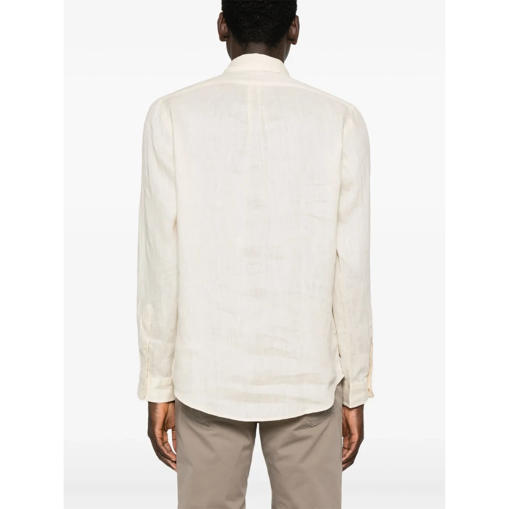 Polo Ralph Lauren Geborduurd Linnen Overhemd Beige Heren