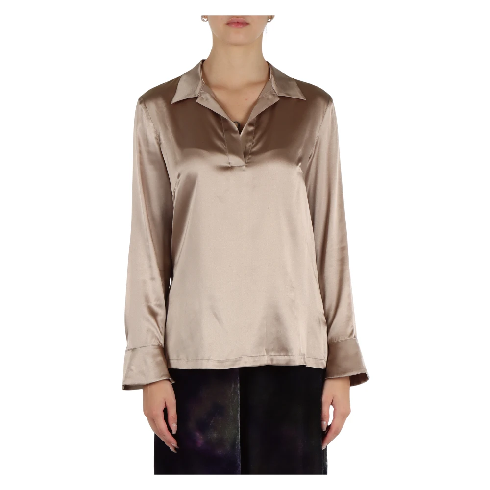 Maliparmi Silk Satin V-hals Blouse Brown Dames