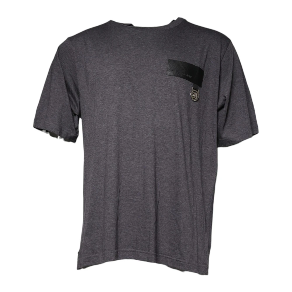 Dolce & Gabbana Men's Grey Cotton Logo Patch Crew Neck T-Shirt