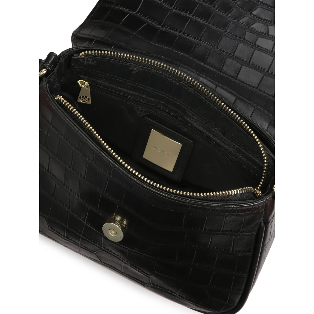 Kazar Zwarte riem handtas met klepzak Black Dames