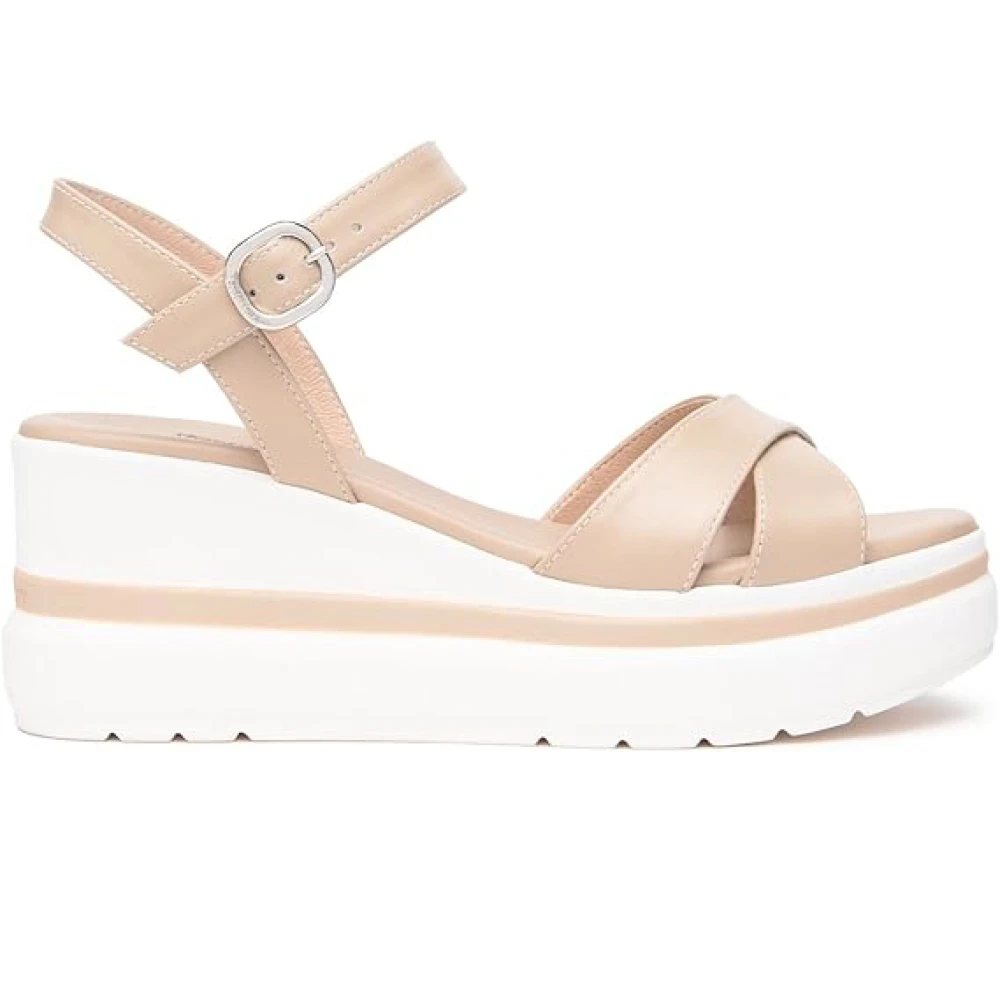 Nerogiardini Women's Beige Wedges,, Elegant Wedge Sandals Size 7 Uk