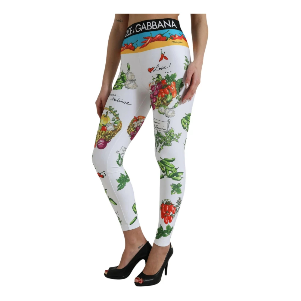 Dolce & Gabbana Witte High Waist Printed Leggings White Dames