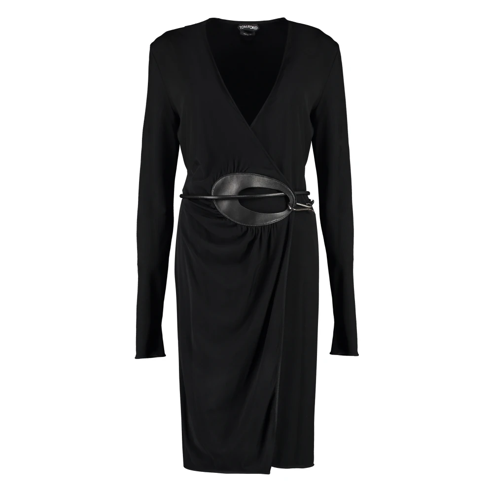 Tom Ford Wikkeljurk met leren details Black Dames