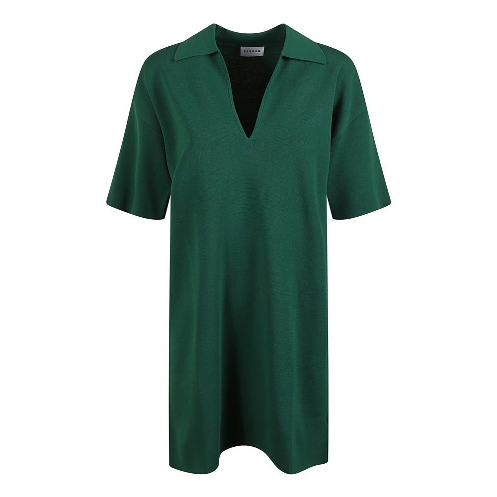 P.a.r.o.s.h. Smaragdgroene Polo Kraag Jurk Green Dames