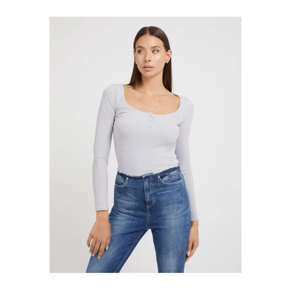 Guess Geribbeld T-shirt met lange mouwen Gray Dames