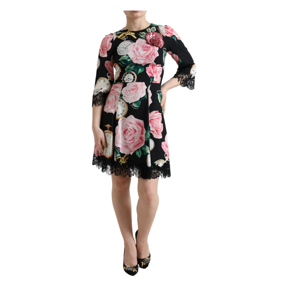 Dolce & Gabbana Women's Black Floral Embellished Lace A-Line Dress