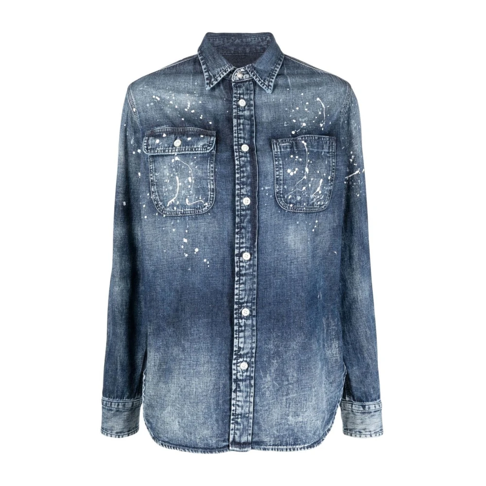 Ralph Lauren E-Button Front Shirt Blue Dames