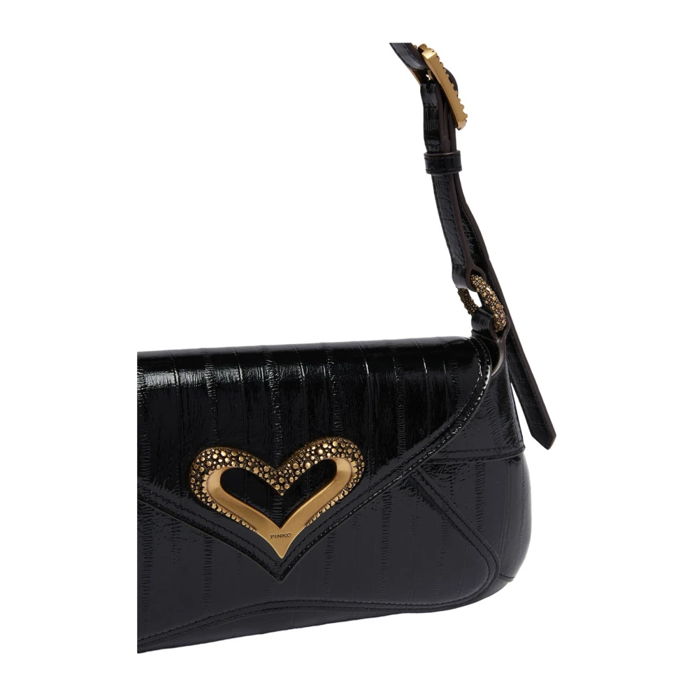 pinko Klassieke Schoudertas Zwart Antiek Goud Black Dames