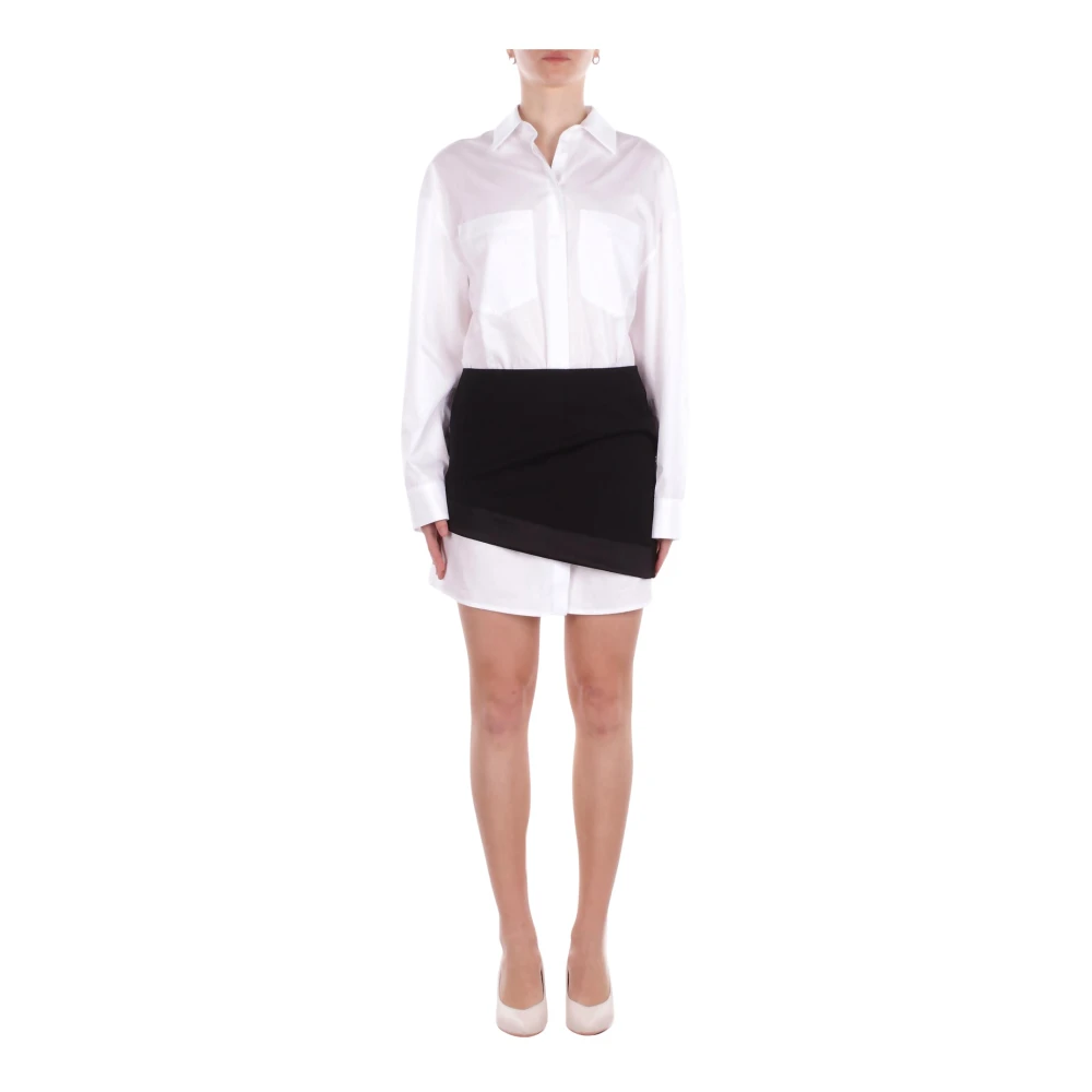 Dondup Women's White Shirt Dresses, S, Short Yarn-Dyed Gabardine Dress