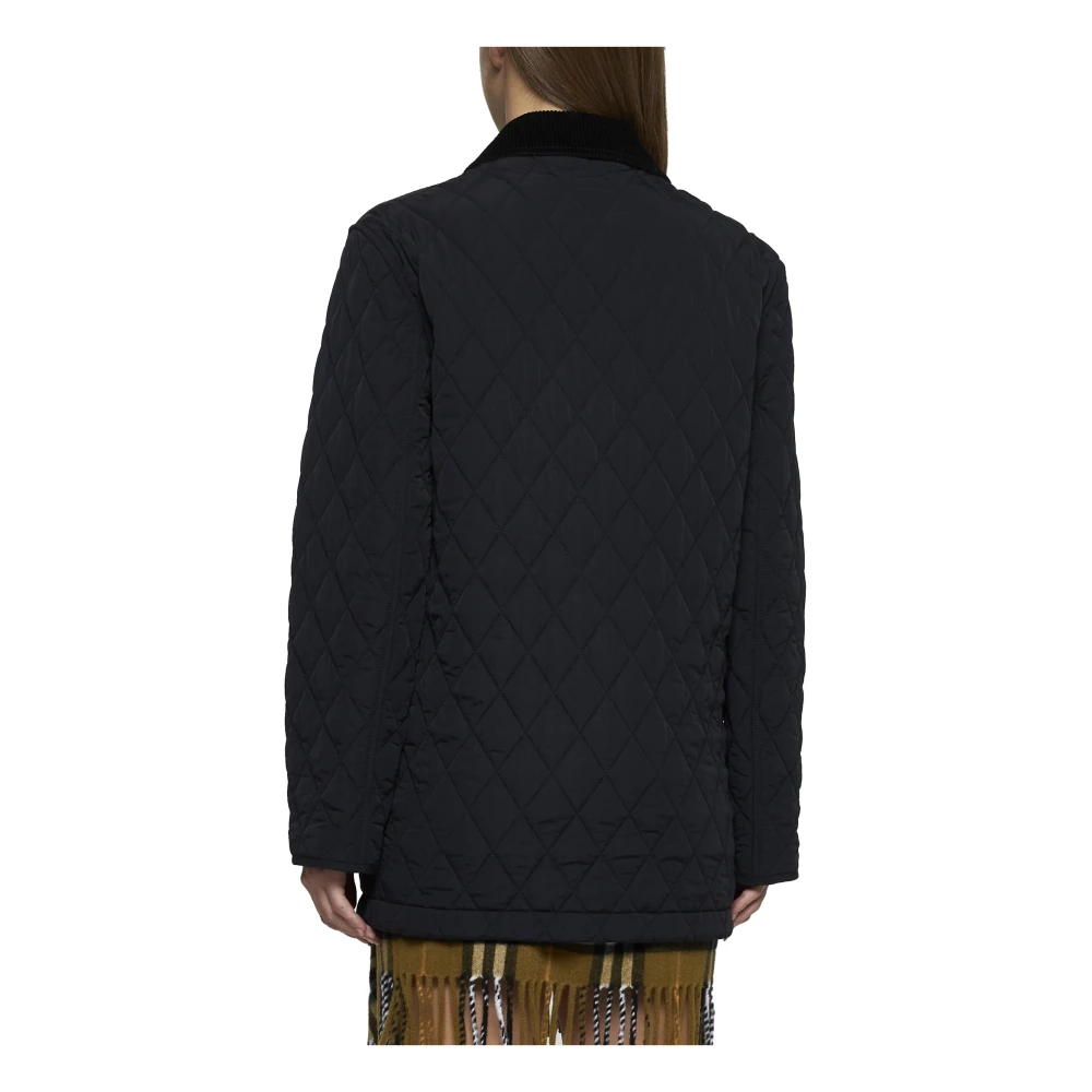 Burberry Diamantgestikte jas met corduroy kraag Black Dames