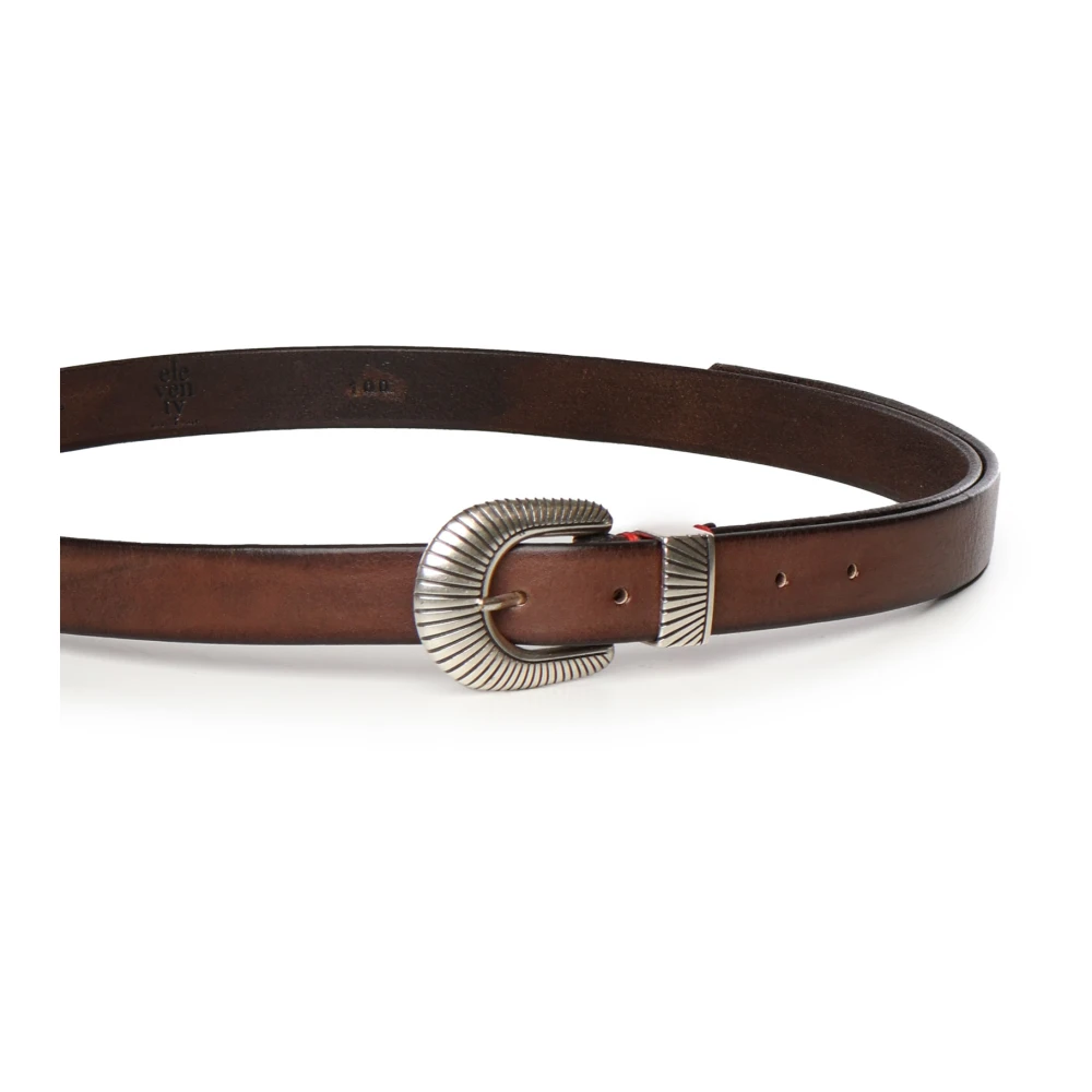 Eleventy Bruin Leren Riem met Zilveren Gesp Brown Heren