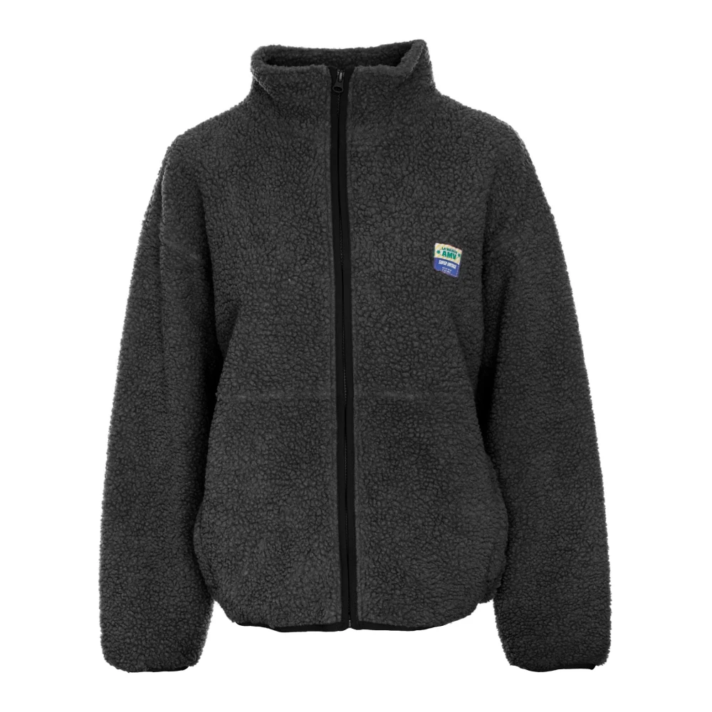 American vintage Gezellig Fleece Jack met Rits Gray Dames