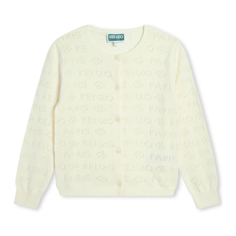 Kenzo Kräm Stickad Barn Cardigan Tröja Beige, Flicka