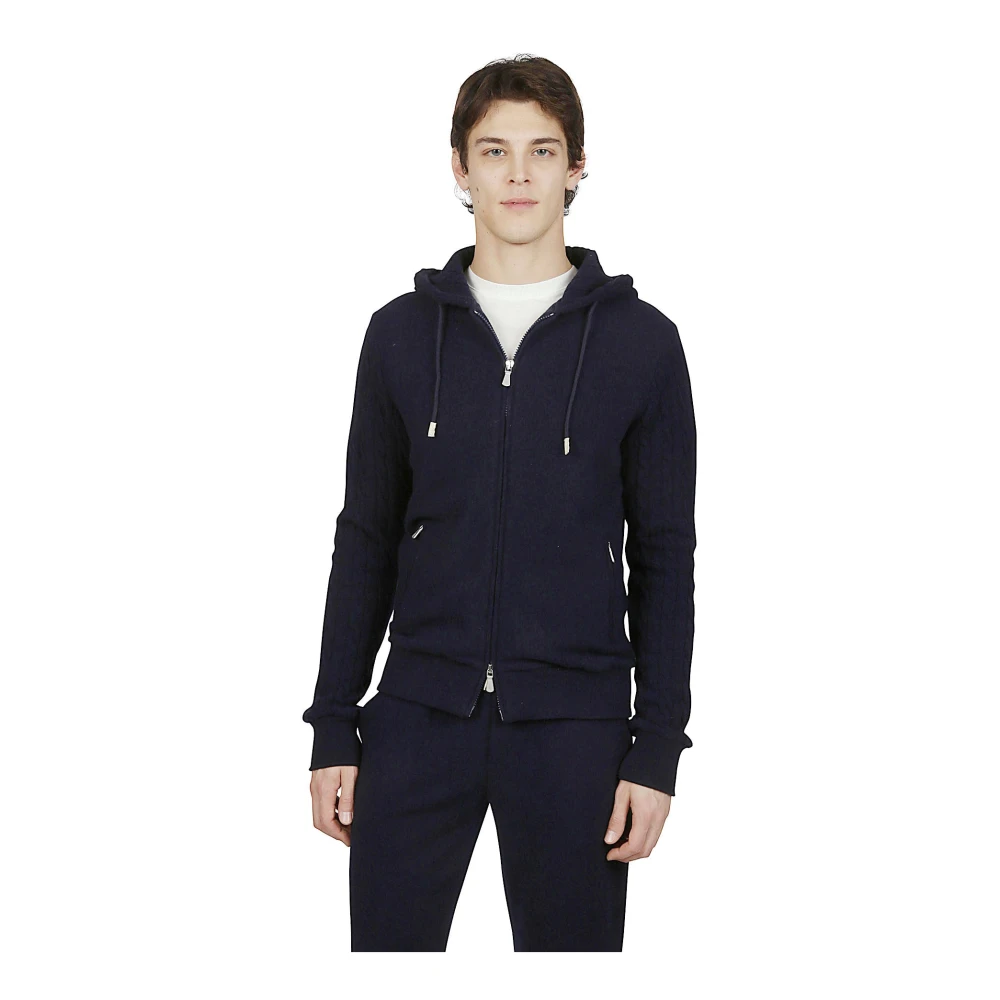 Eleventy Cashmere Hoodie Met Volledige Rits Blue Heren