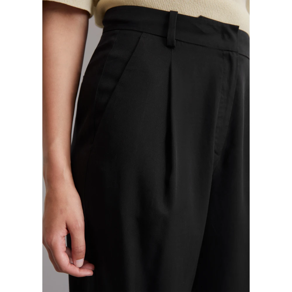 Marc O'Polo Rechte vloeiende geplooide broek Black Dames