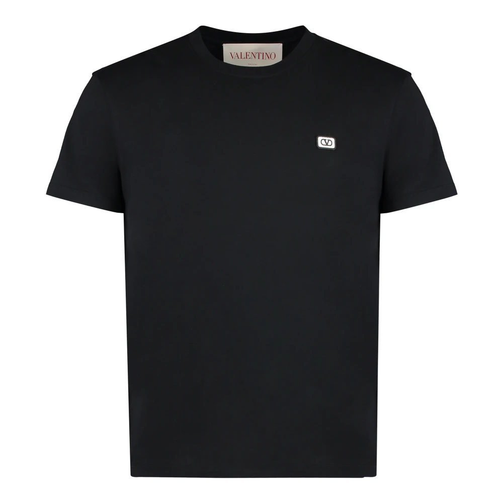Valentino Hombre Negro - Camiseta De Algodón Con Cuello Redondo Acanalado - Tops - S - Camiseta De Algodón Con Cuello Redondo Acanalado