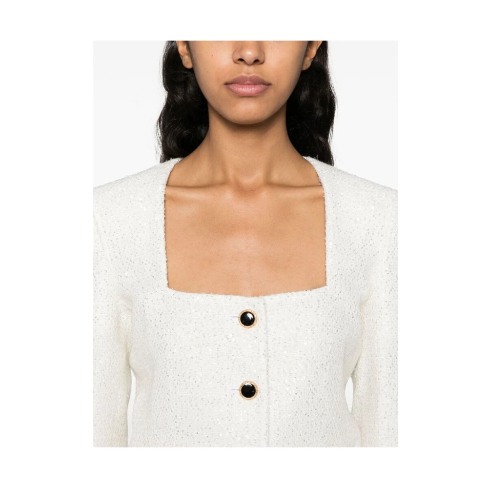 Alessandra Rich Witte Tweed Paillettenjasje met Schoudervullingen White Dames