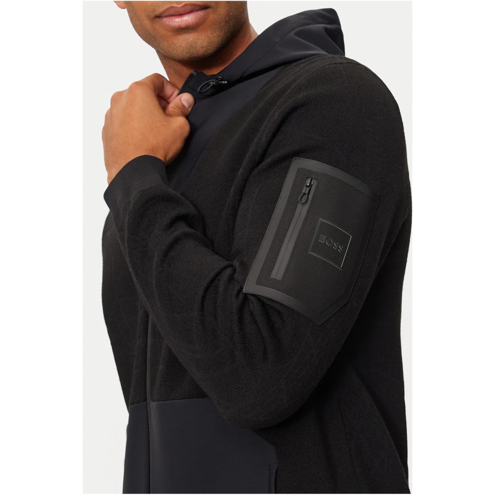 Hugo Boss Zwarte rits hoodie Patch Logo Black Heren