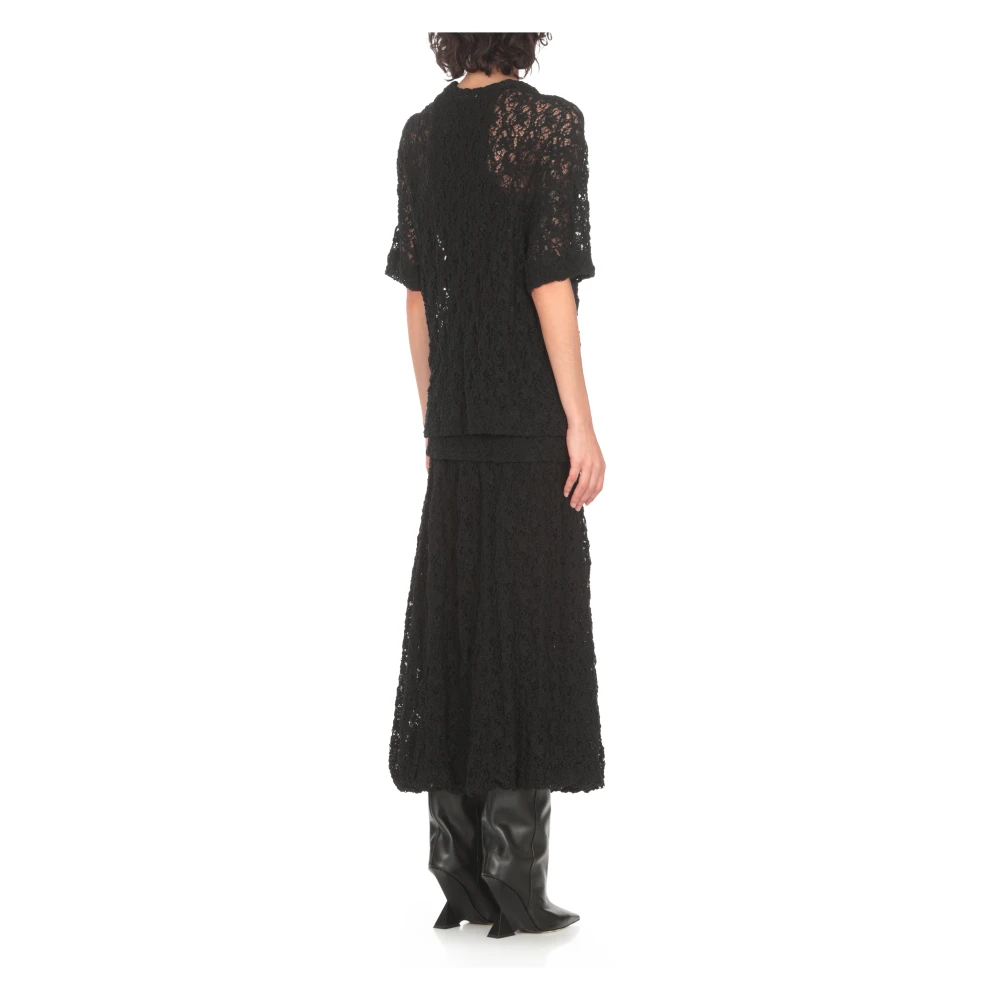 Jil Sander Zwart Kant Top Ronde Hals Korte Mouw Black Dames