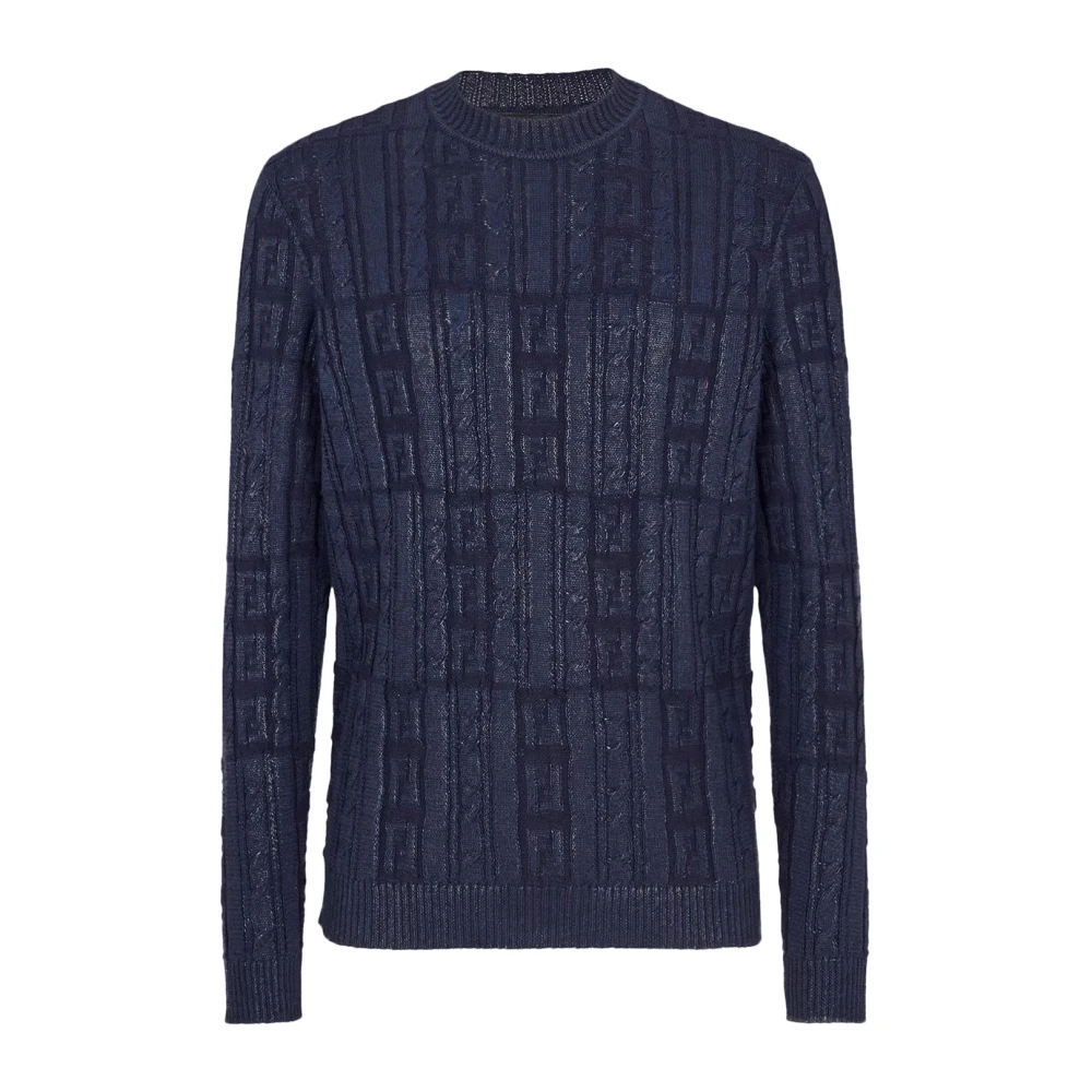 Fendi Gevlochten wollen trui met FF-details Blue Heren