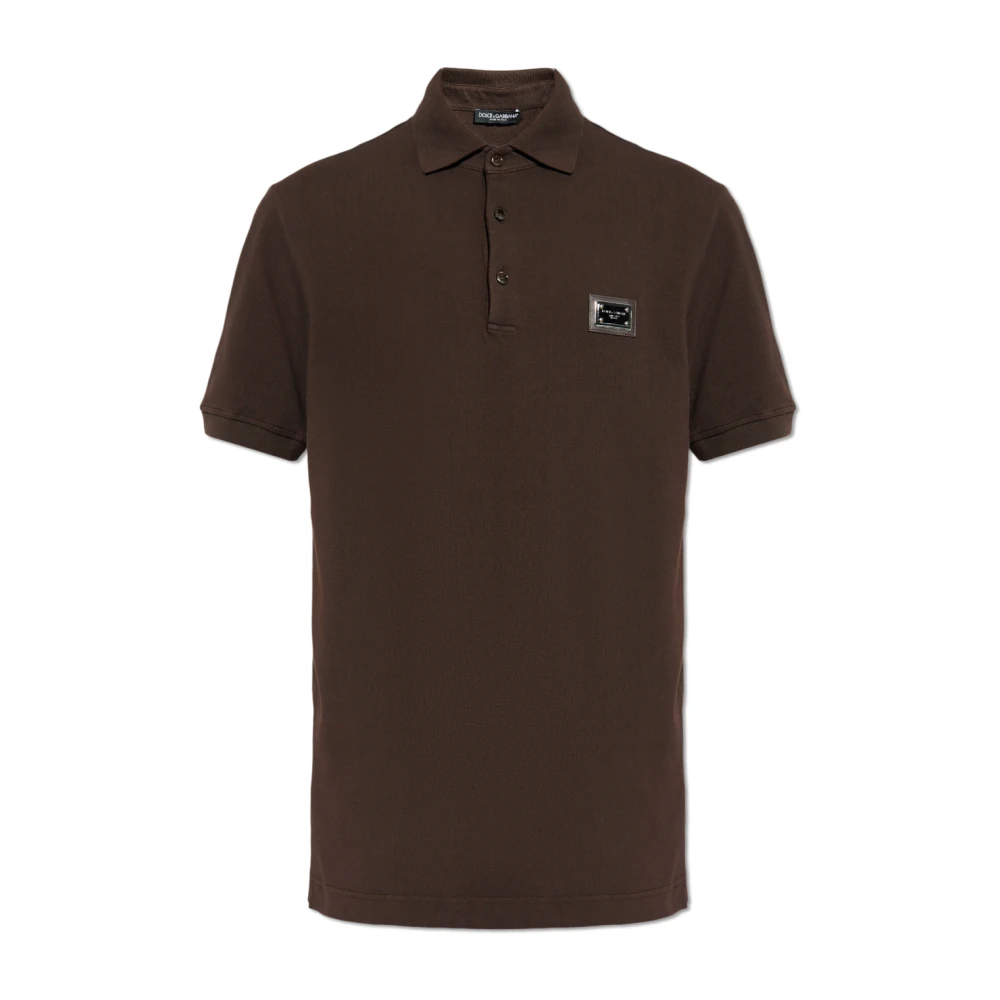 Dolce & Gabbana Men's Brown Polo Shirts,, Polo With An Appliqué Featuring An Engraved Logo Medium