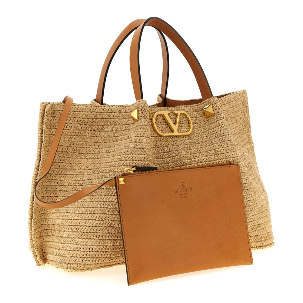 Valentino Garavani Women's Beige Shopping Bags, One Size, Vlogo Medium Raffia Tote