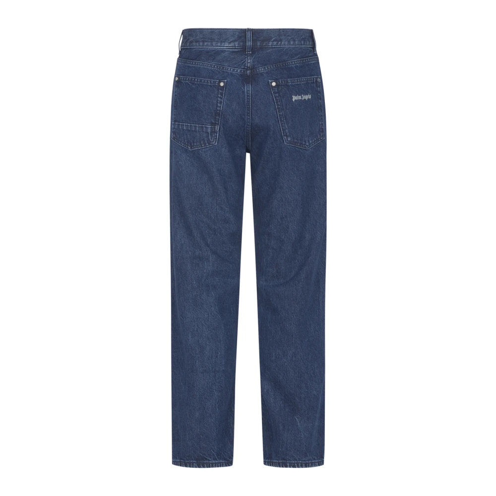 Palm Angels Klassieke Logo Losse Denim Broek Blauw Blue Heren