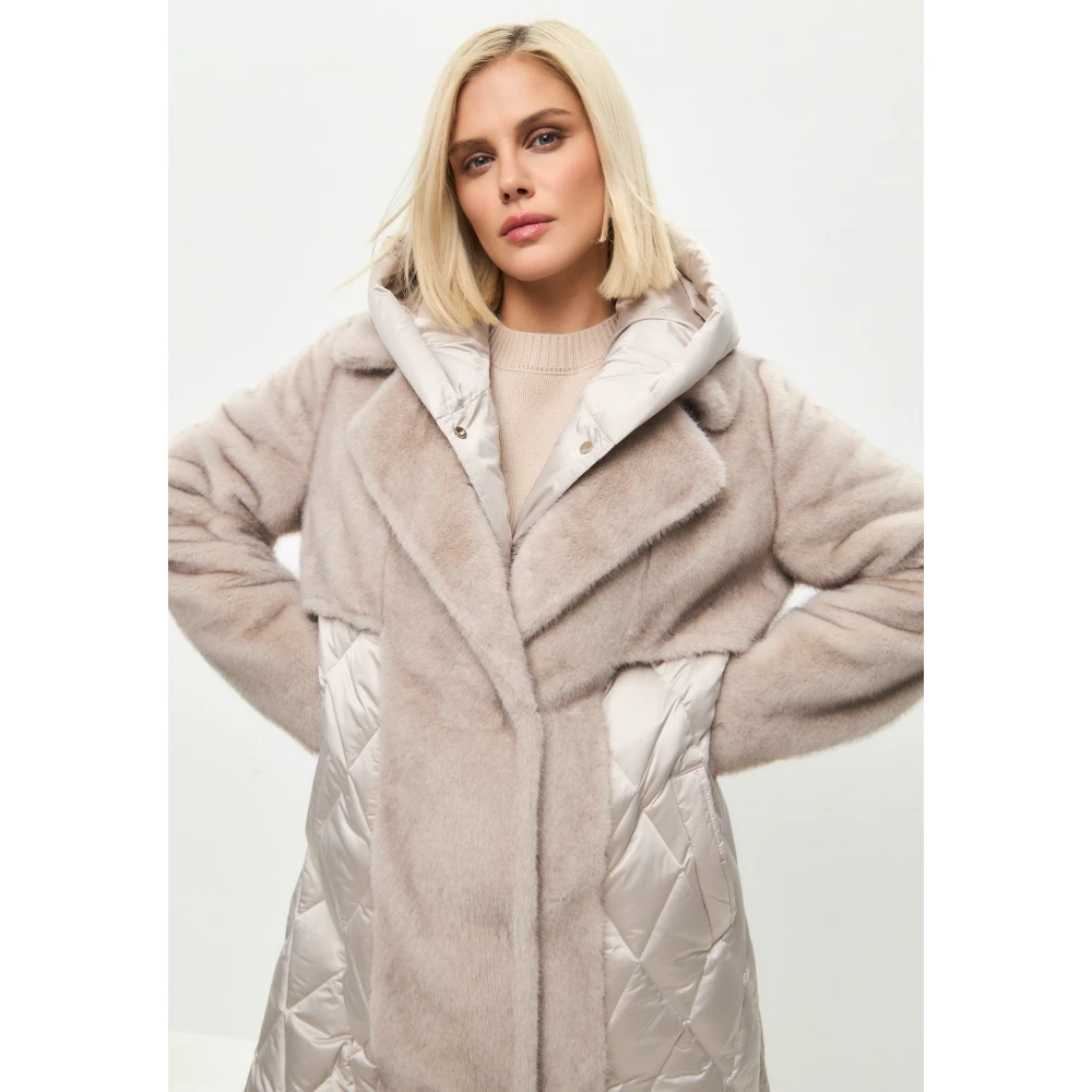 Cesare Gaspari Gewatteerde imitatiebont pareljas voor vrouwen met riem | Chique winterkleding Beige Dames