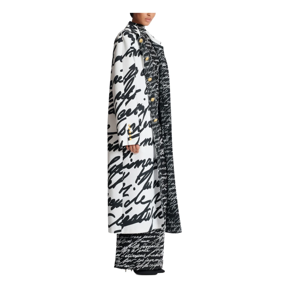 Balmain Lange omkeerbare jas met 'Liefdesbrief' print White Dames