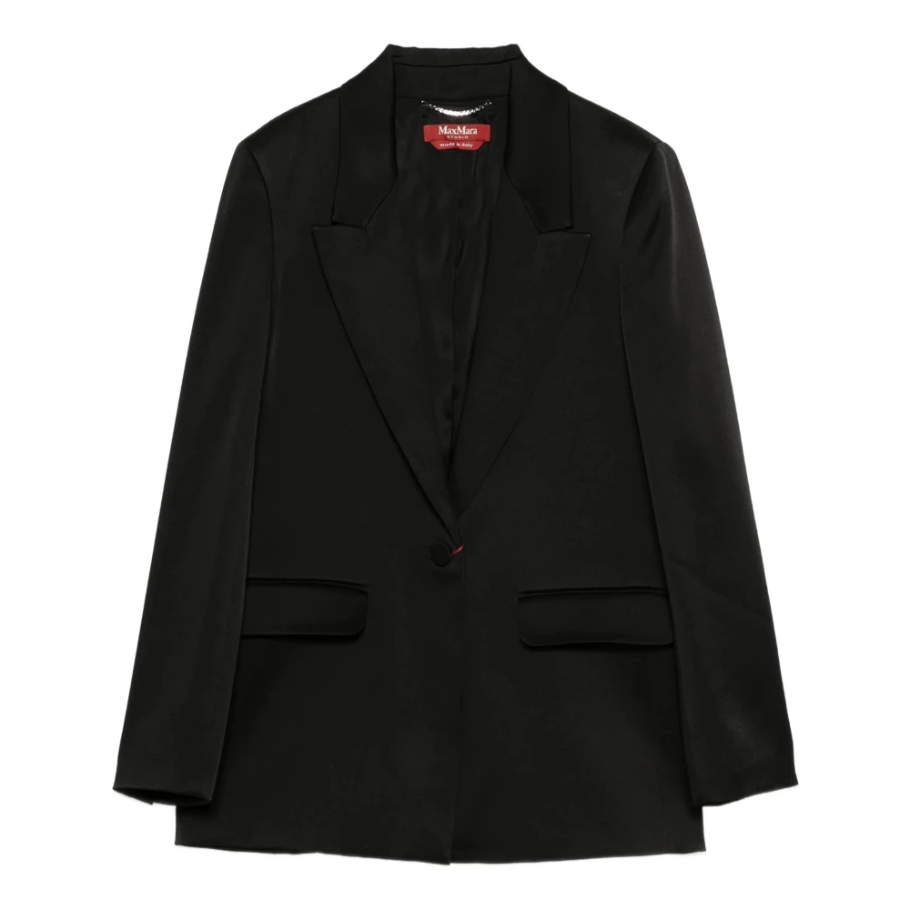 Max Mara Studio Women's Black Blazers, Xs, Single-Breasted Silk-Effect Jacket