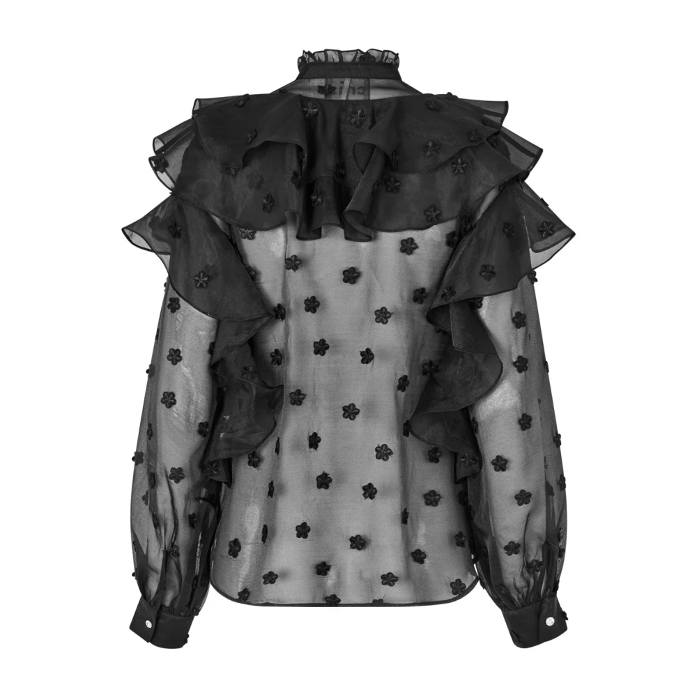 Cras Bloemen Ruche Blouse Black Dames