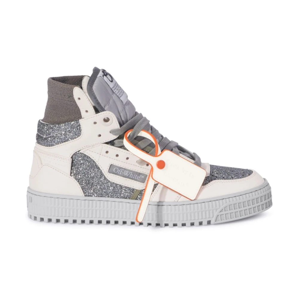 Off White Grå Glitter Sneakers med Zip Tie Gray, Dam