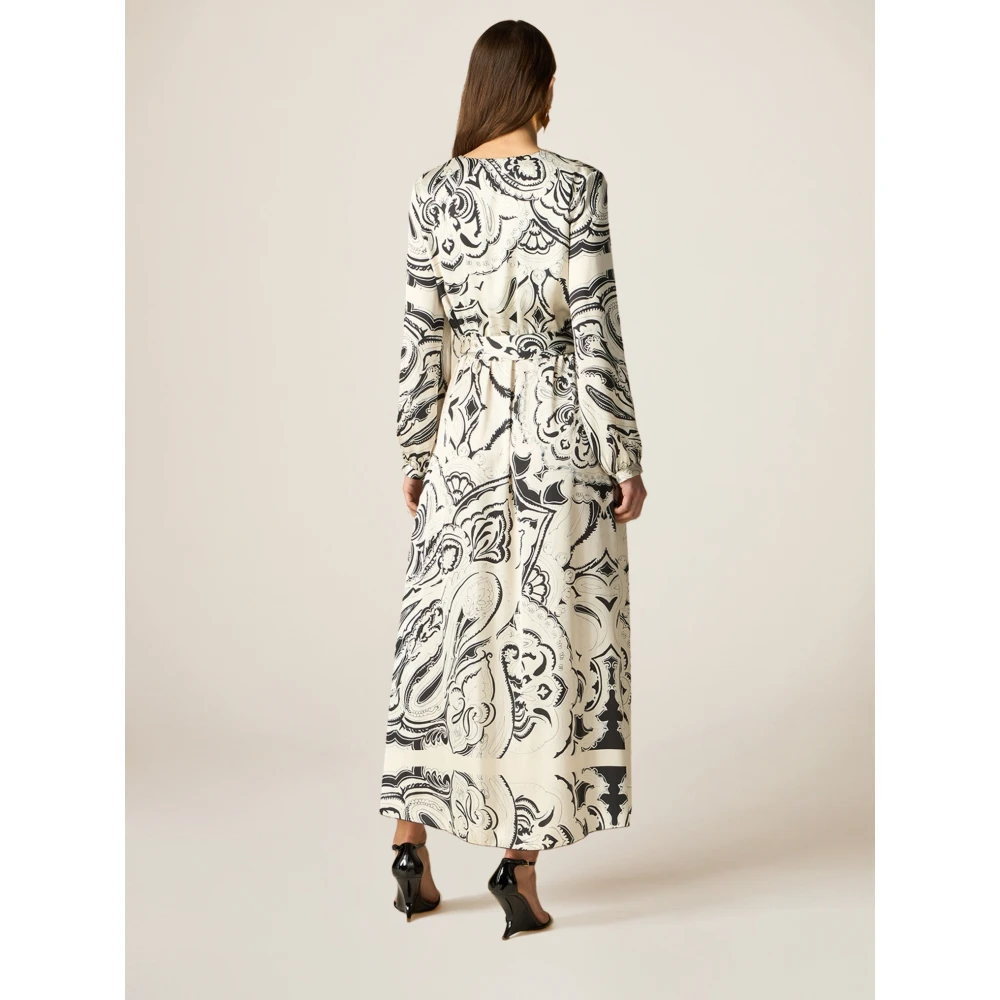 Oltre Gekruiste V-hals Satijnen Jurk met Foulard-patroon Multicolor Dames