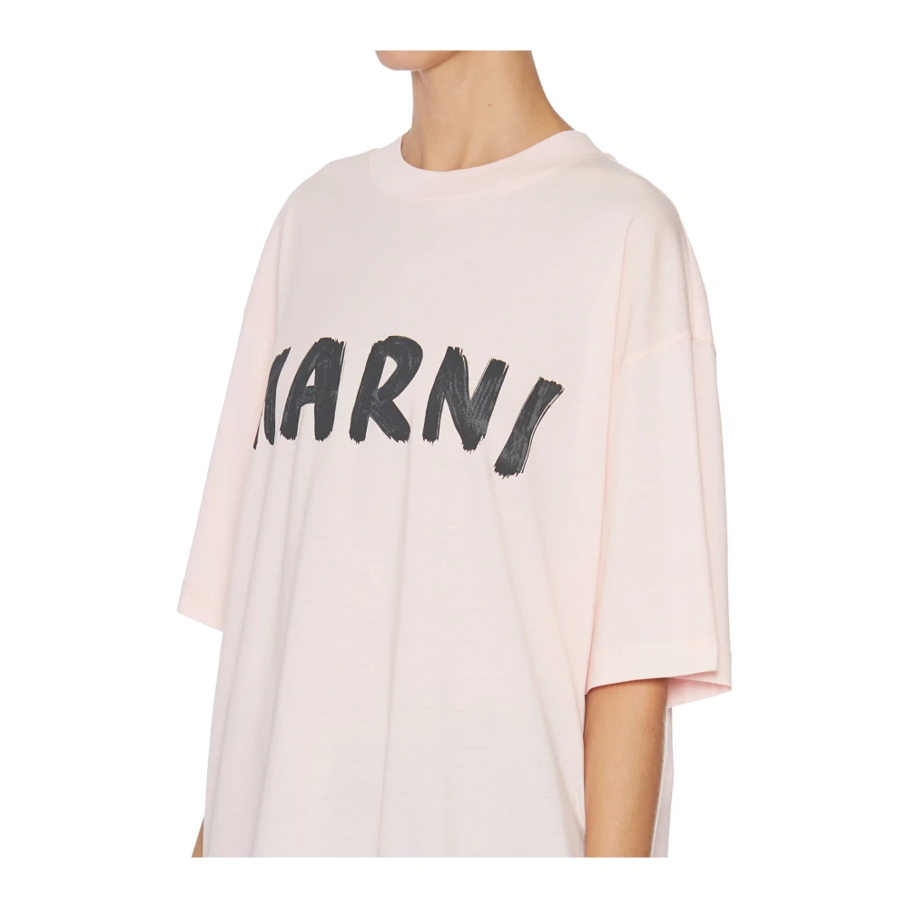 Marni Katoenen Logo T-Shirt Pink Dames