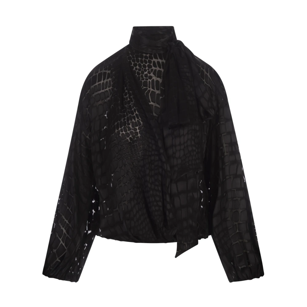 Blumarine Svart Silke Kokosnötmotiv Blus Black, Dam