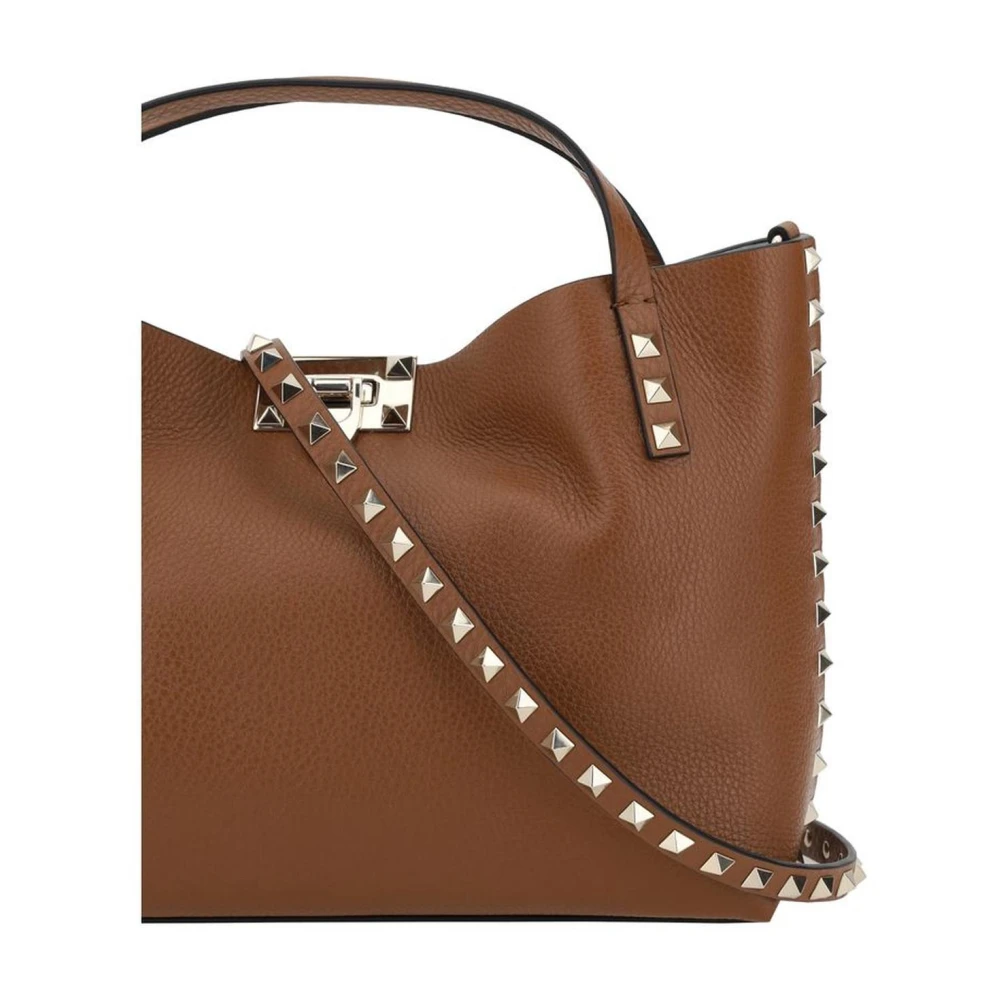 Valentino Garavani Gestructureerde Leren Rockstud Tote Tas Brown Dames