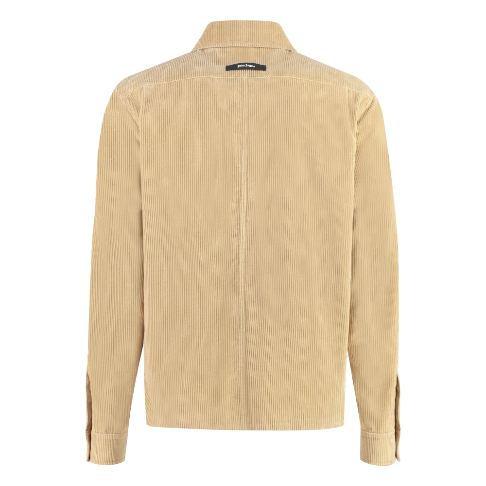 Palm Angels Katoenen overshirt met contrasterende streep Beige Heren